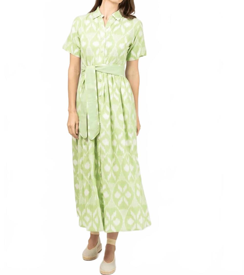 NEW BEAU & RO elle midi dress in lime ikat